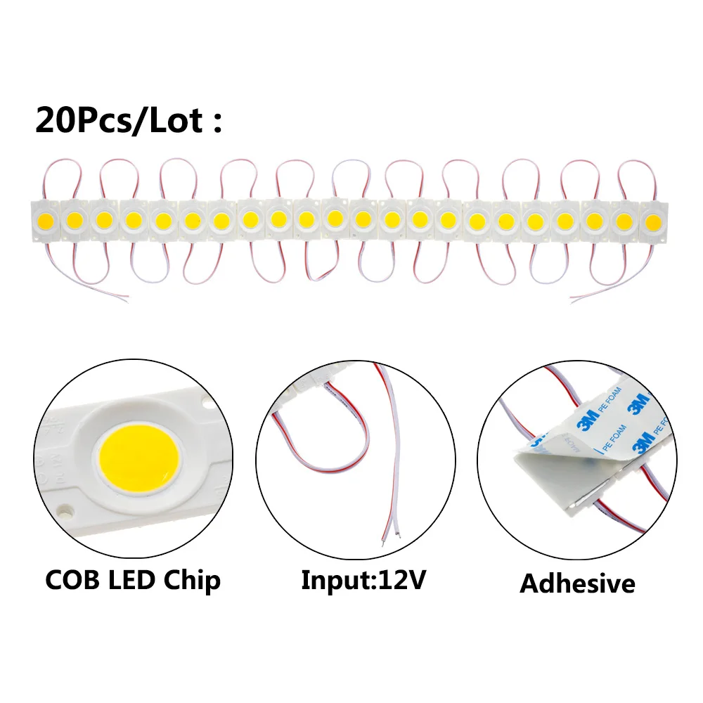 20PCS 12V Injection Molding 2.4W DC 24V COB LED Module Pink Red Blue Warm White Used For Advertising Box Lighting