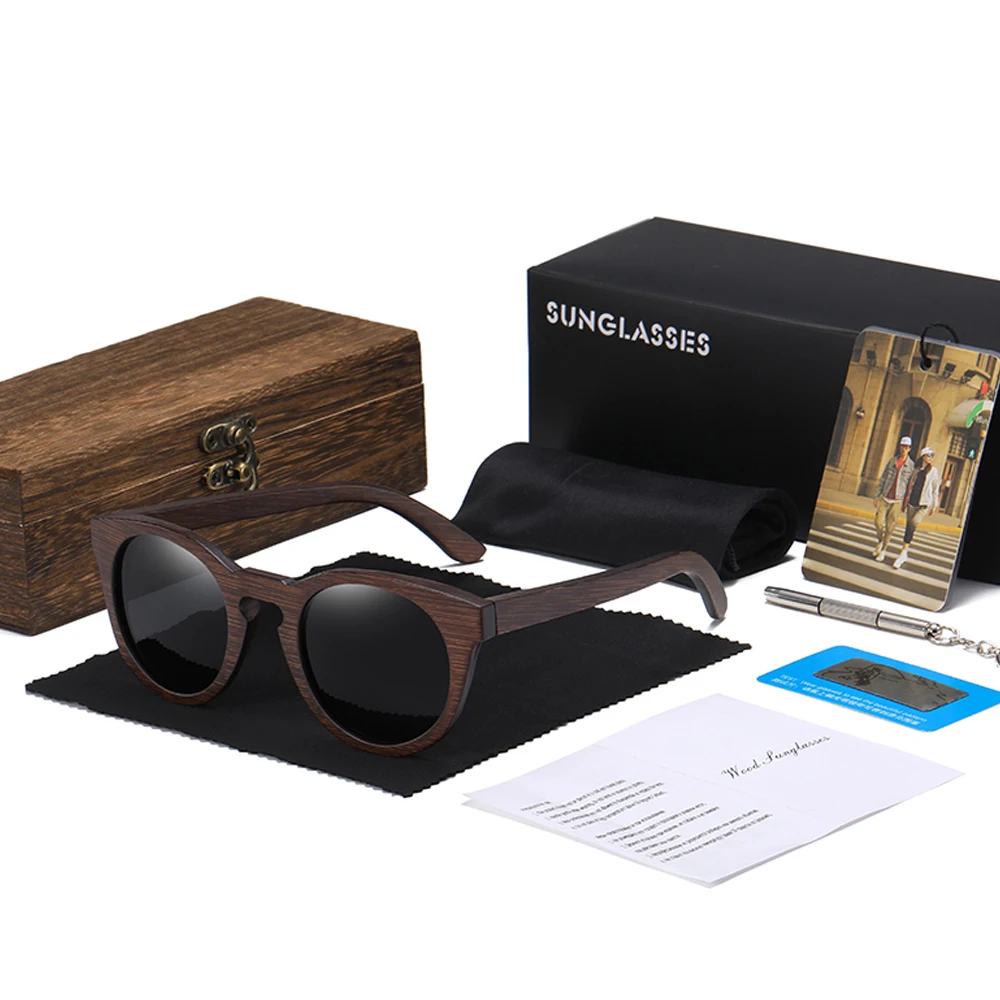 GM Oval Sunglasses 100% Wood Polarized Sunglasses Men Women Fashion Glasses UV400 Protection Eyewear Wooden Square Box