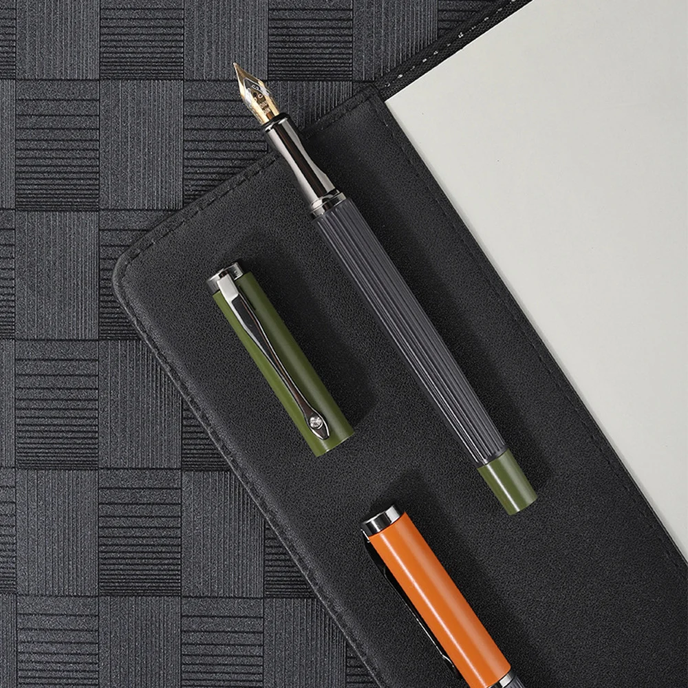 1Pcs High Quality Posture Correction Metal Fountain Pen Frosted Yellow Stripe Gun Grey Stationery Pen School Supplies Ink Pens