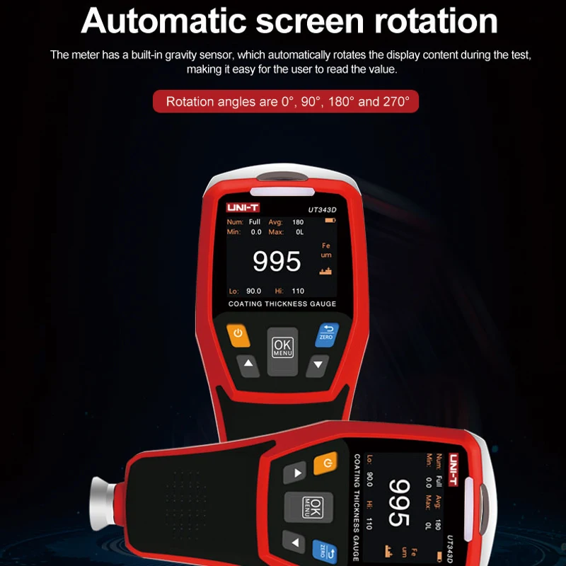 UNI-T UT343D Car Paint Coating Thickness Gauge Digital Meter Film Tester NFE Measurement Electroplate Metal Ferrous Materials