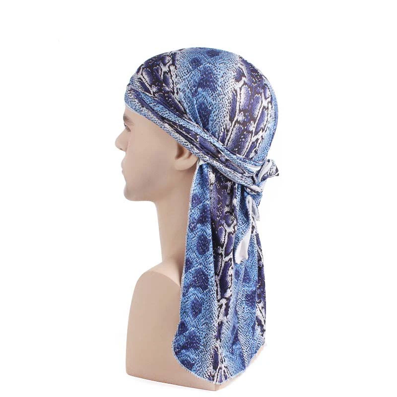 New Unisex Silky Durags Men Hiphop Du-rag Bandana Pirate Cap Du Doo Rag Street Turban Headwear Long Tail Women Print Head Wrap