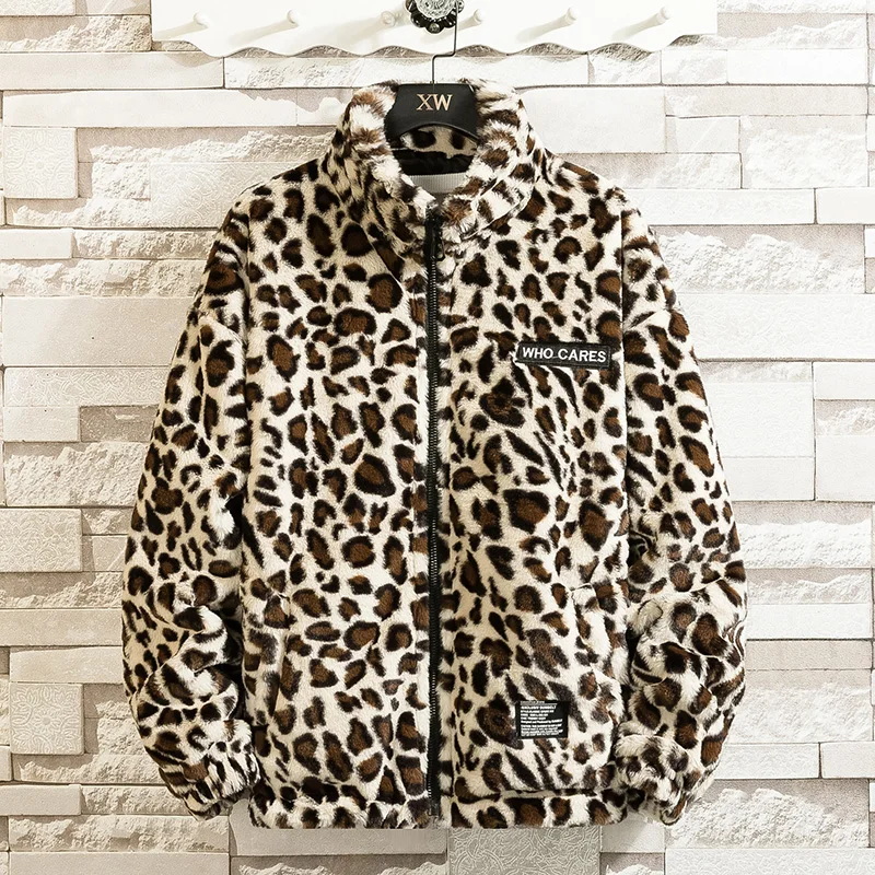 Leopard Puffer Jacket Men Winter Parka Luxury Vintage Fashion Harajuku Streetwear Zipper Loose Windbreaker Female Male Clothing