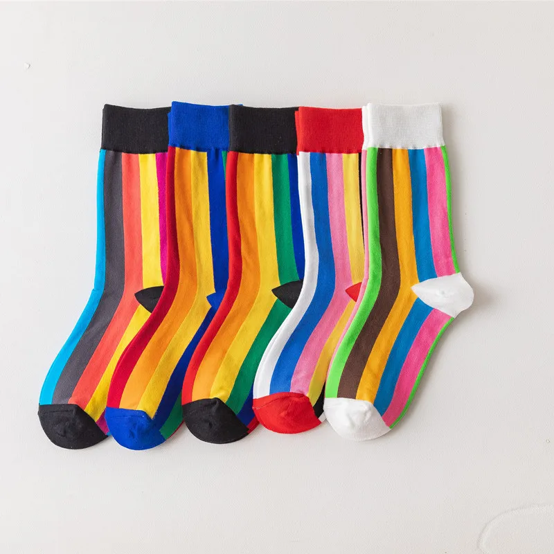 1pair New Fashion Harajuku High Quality Clash color strip matching stockings candy color cotton cute women socks Christmas gift