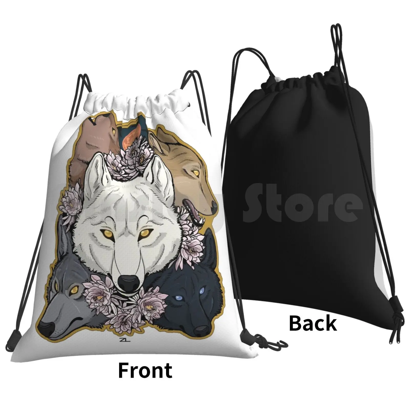 Seeking Paradise Backpack Drawstring Bags Gym Bag Waterproof Wolfs Rain Wolfs Rain Anime Wolf Wolves Canine Animal Lunar