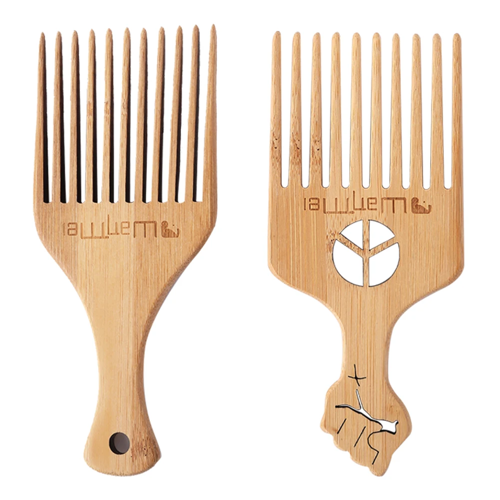 Wooden Bamboo Afro Comb Wide Teeth Fork Comb Professional Anti-static Hair Salon Styling Comb Detangling Wet Dry Hair Brush