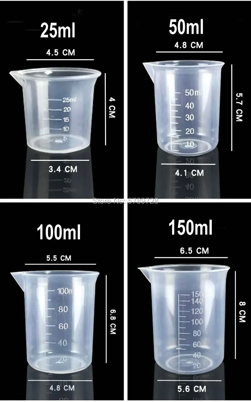 1set Laboratory plastic beaker with scale plastic measuring cup including 25/50/100/250/500/1000ml one each