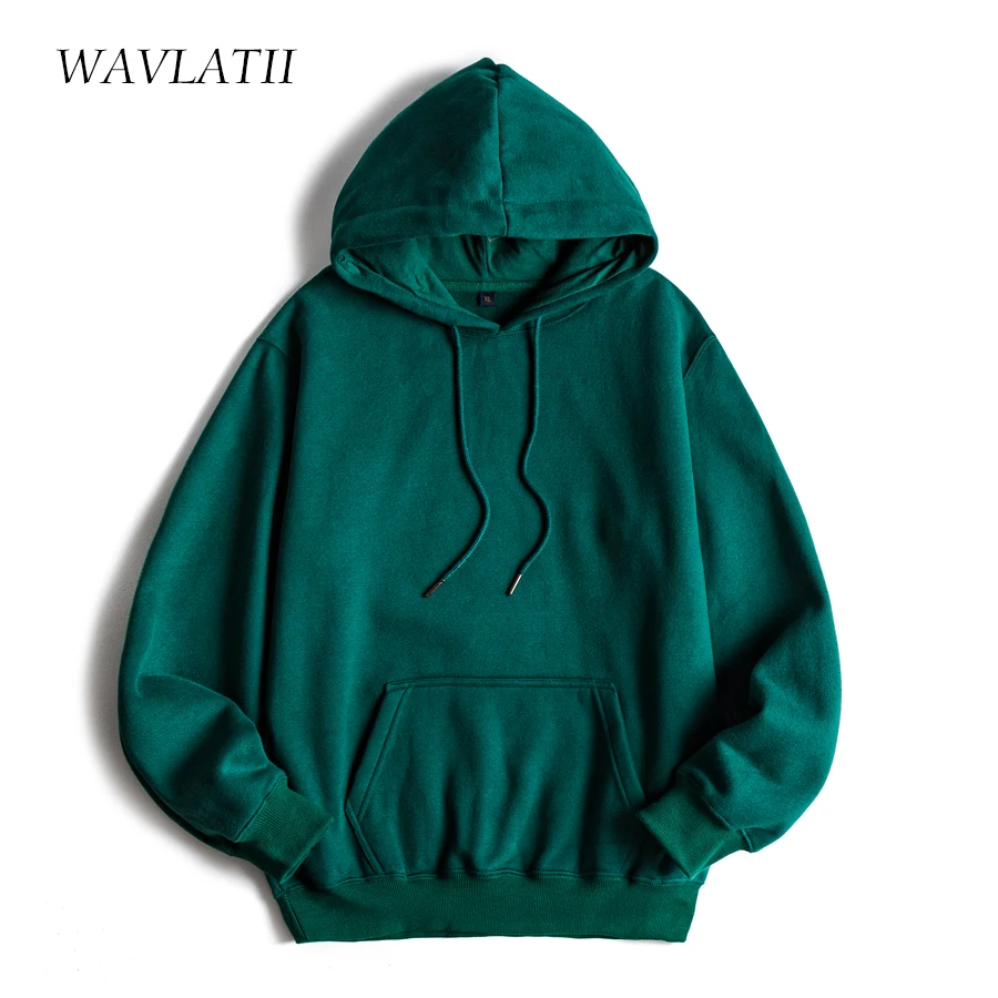 WAVLATII Women 2021 New Fleece Hoodies Female Dark Green Casual Warm Hooded Sweatshirts Lady Thick Red Tops WH2104