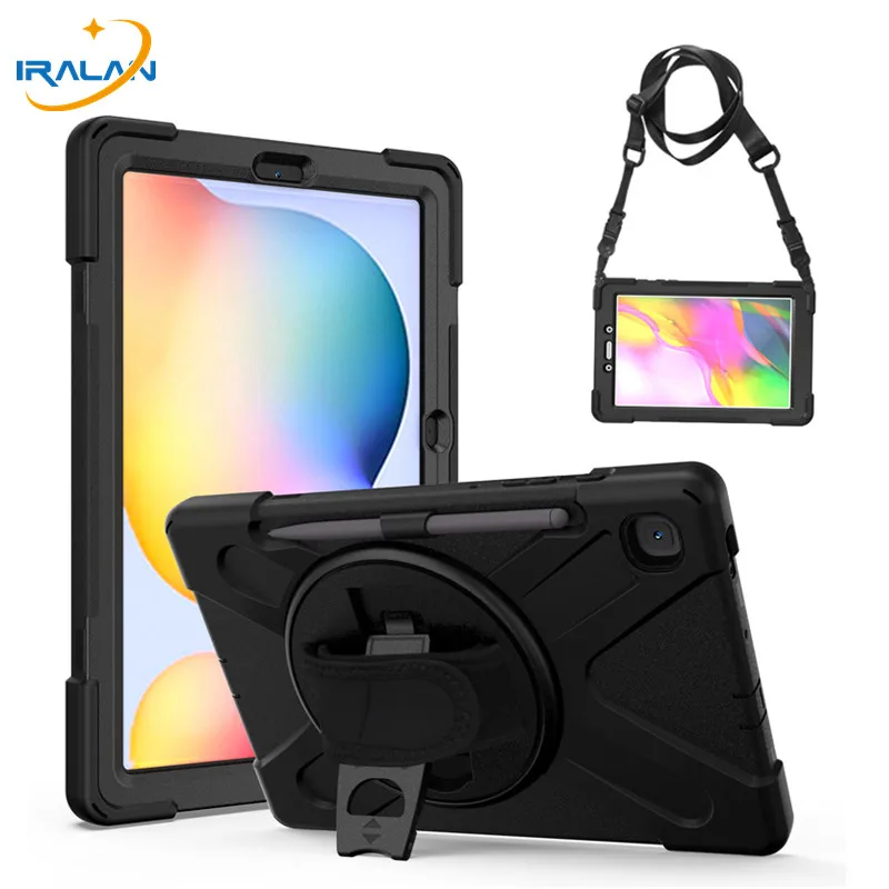 

360 Rotating Shockproof Stand Case For Samsung Galaxy Tab S6 Lite 10.4 P610 SM-P615 Hybrid Armor Tablet Case With Shoulder Strap