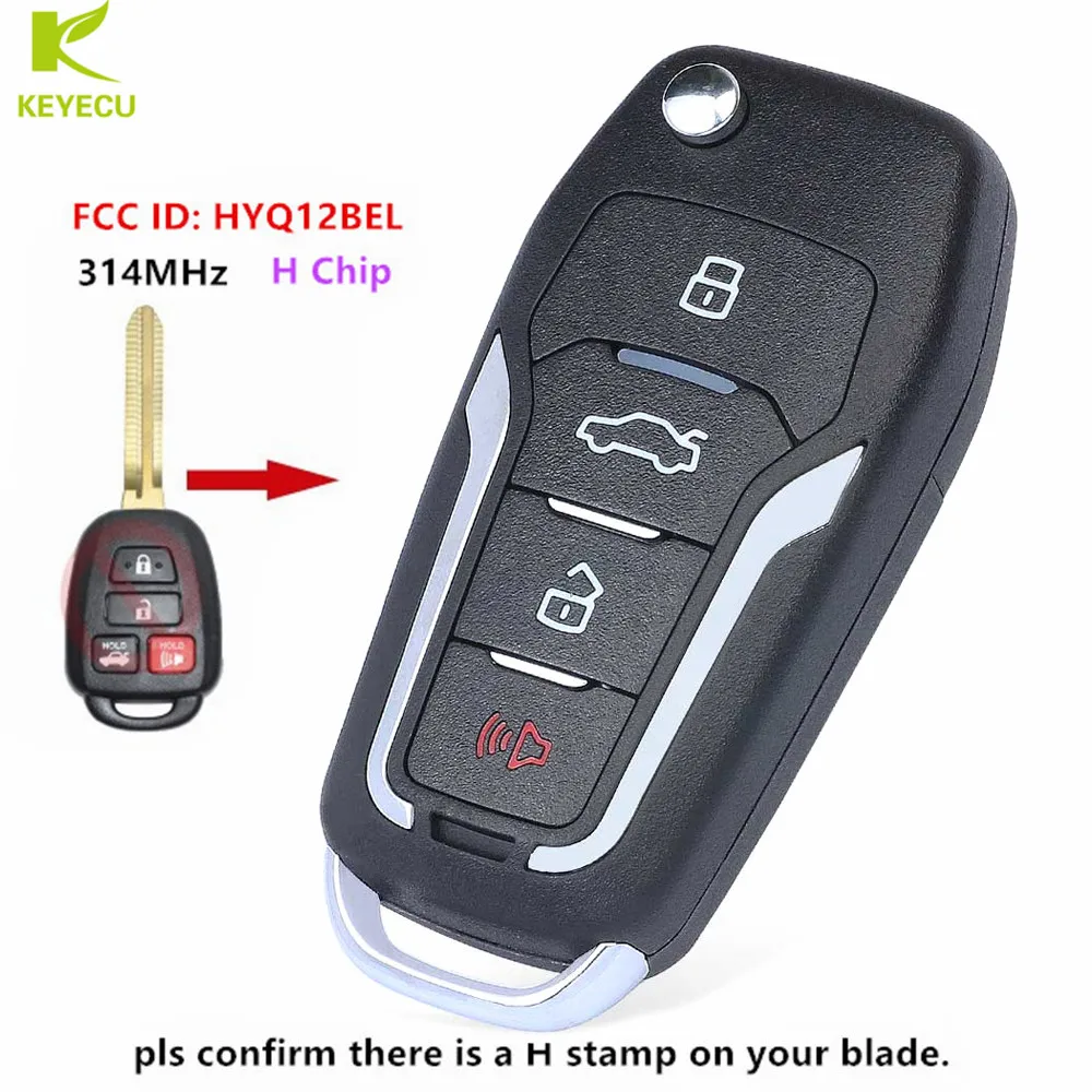 

KEYECU Replacement New Upgraded Remote Key Fob 4 Button 314MHz H Chip for Toyota Camry Rav4 2014 2015 2016 FCC ID: HYQ12BEL