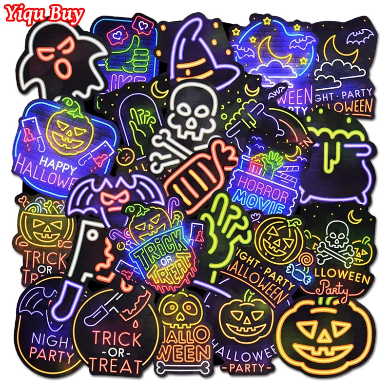 

25 Pcs Funny Neon Halloween Stickers for Motorcycle Skateboard Suitcase Guitar Bicycle Bumper Cool Waterproof Graffiti Sticker