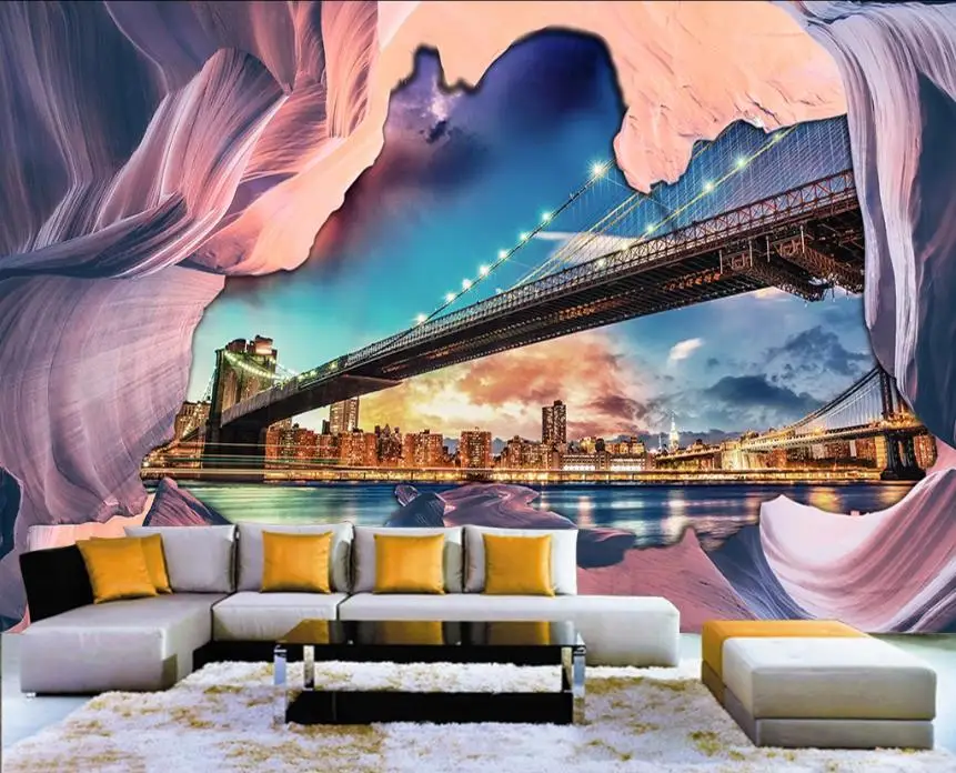 

Custom photo Night view bridge 3D Stereoscopic Mural Wallpaper Living Room Bedroom Sofa Backdrop Wall Murals vintage style