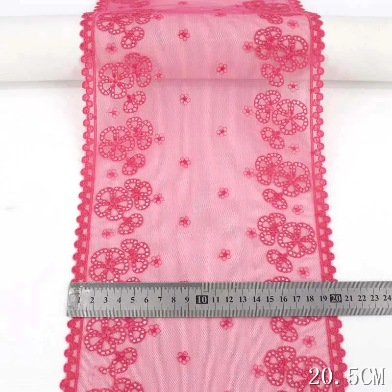 28Yards Rose Red Flower Embroidery Lace Trim Edge For Skirt Hem Clothes Sewing Material DIY Apparel Dress Fabrics 20.5cm Wide