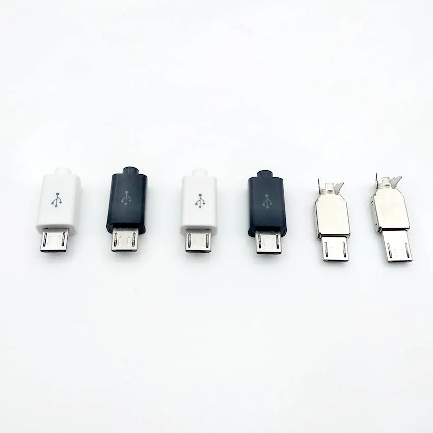 10PCS/LOT  Micro USB 4Pin 5in  Male connector plug Black/White welding Data OTG line interface DIY data cable accessories