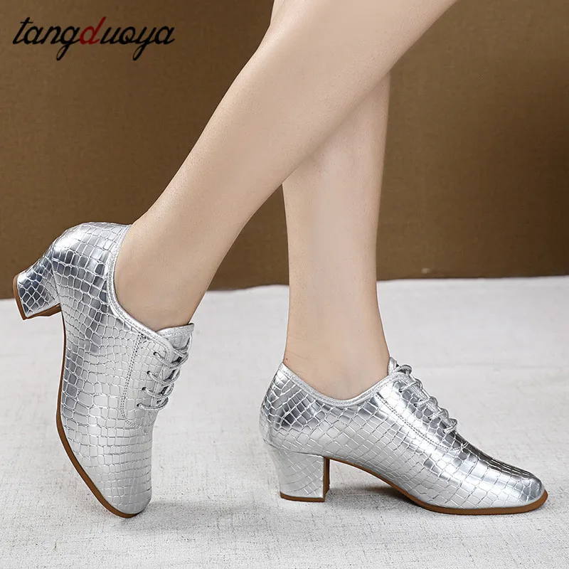 Zapatos de baile latino de cuero PU para mujer, zapatos de baile moderno internacional, zapatos de salón para mujer, Vals, Tango, Foxtrot, paso