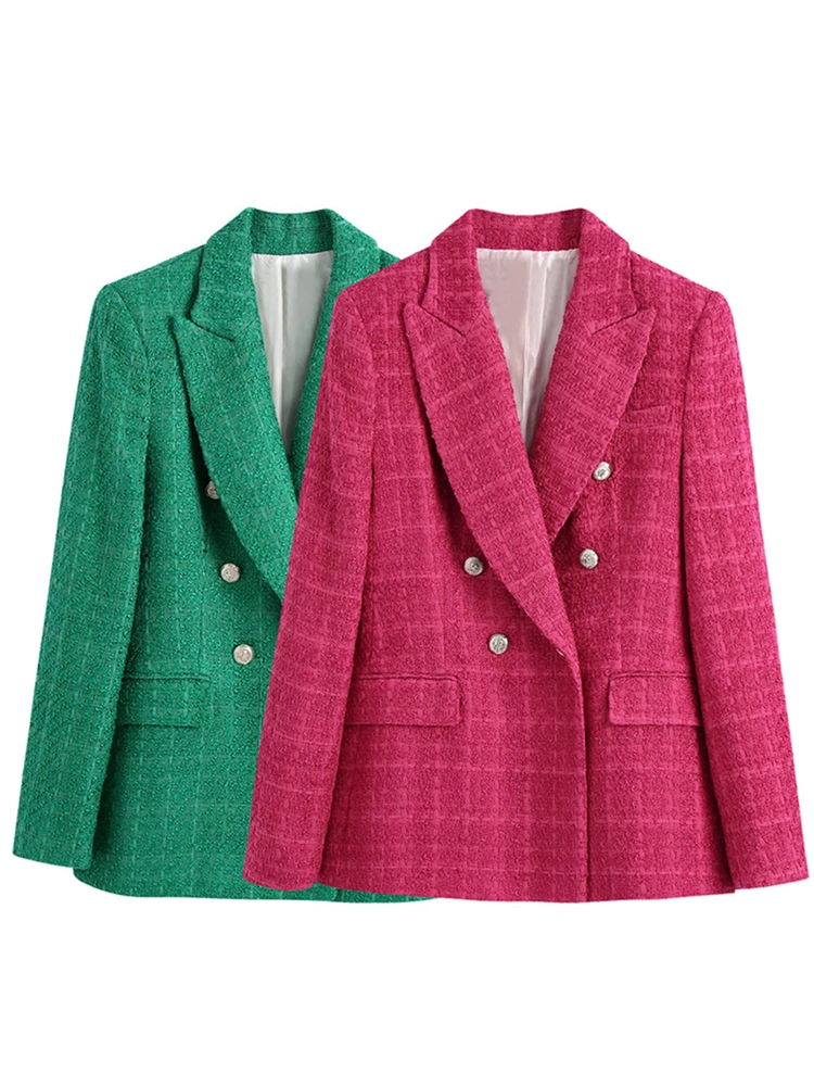 

KEYANKETIAN Autumn women's blazer fashion texture double-breasted blazer long-sleeved casual jacket office jacket blazer