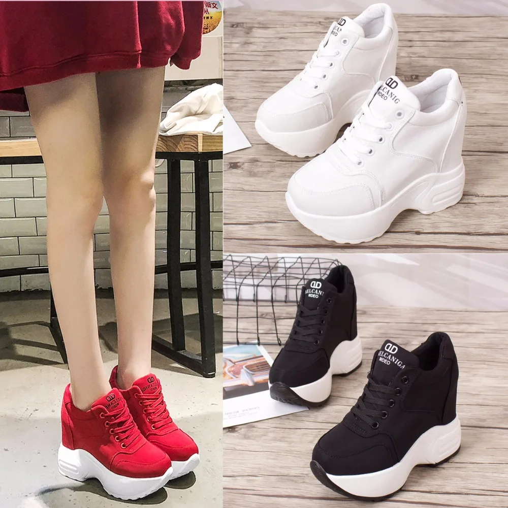 2022 Women Platform Sneakers Mesh Casual Trainers Chunky Shoes 10CM Heels Autumn Wedges Breathable Height Increasing Shoes Woman