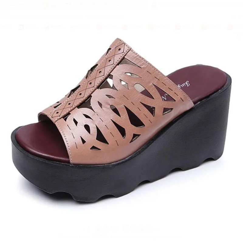 GKTINOO Sandals women 2024 Genuine Leather Sandals heel slippers woman platform wedges summer shoes pumps woman flip flops