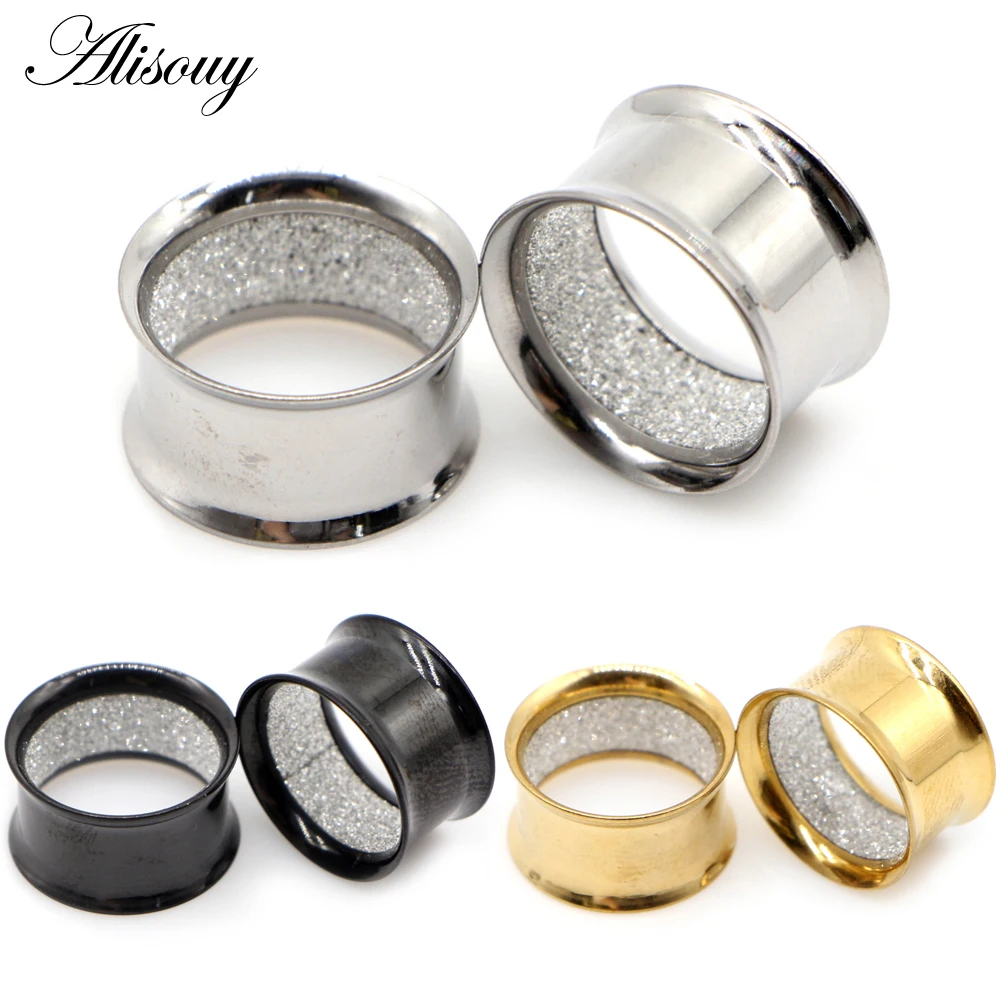 Alisouy 2pcs Stainless Steel Inner Matte Frosted Ear Gauges Expander Stretchers Earrings Plugs Tunnels Piercing Body Jewelry