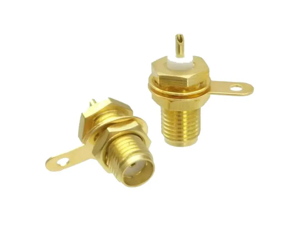 1pcs Connector SMA female jack bulkhead handle PTFE solder panel mount straight RF Coaxial