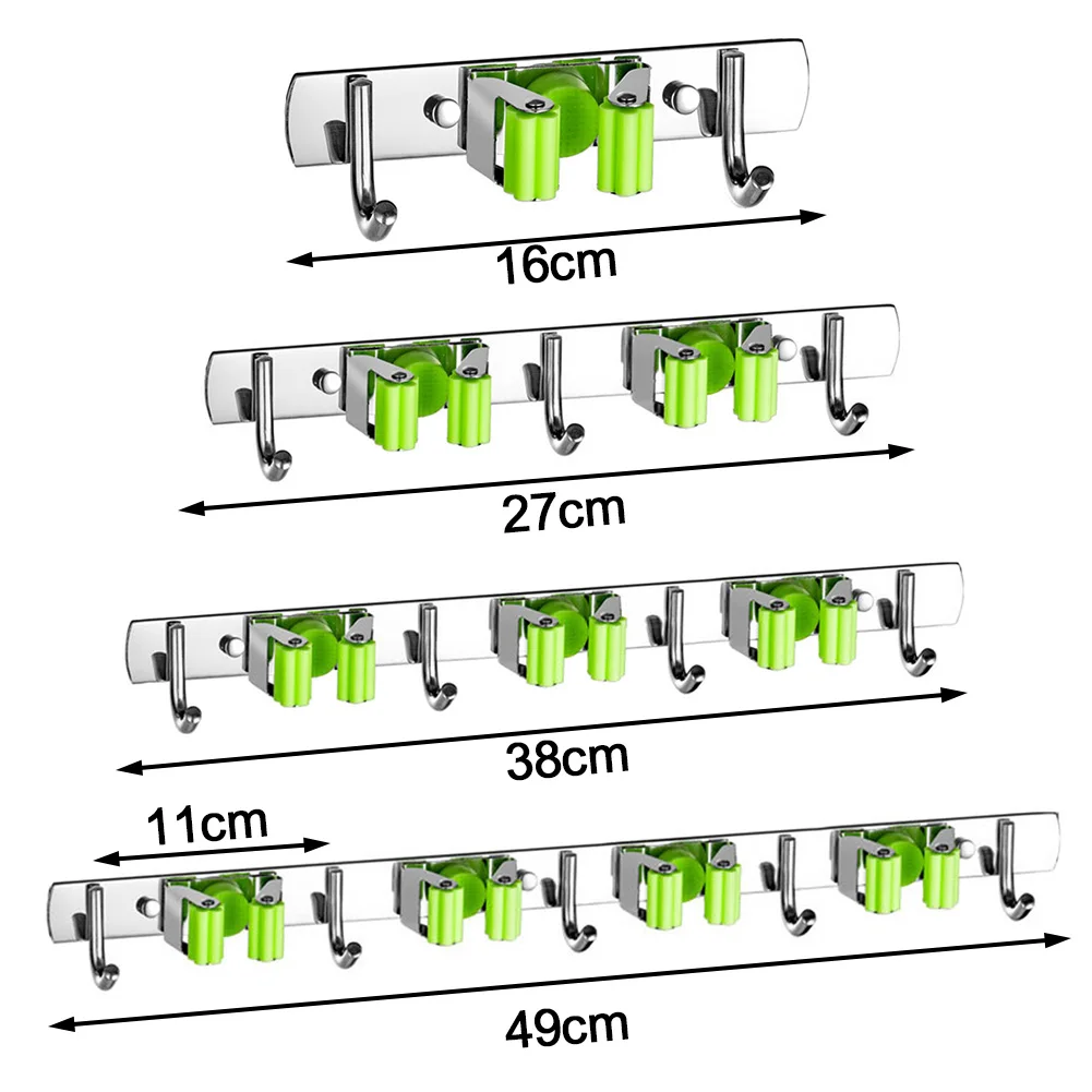 Soporte de gancho para escoba, soporte organizador de fregona de montaje en pared, gancho de almacenamiento de acero inoxidable, accesorios de