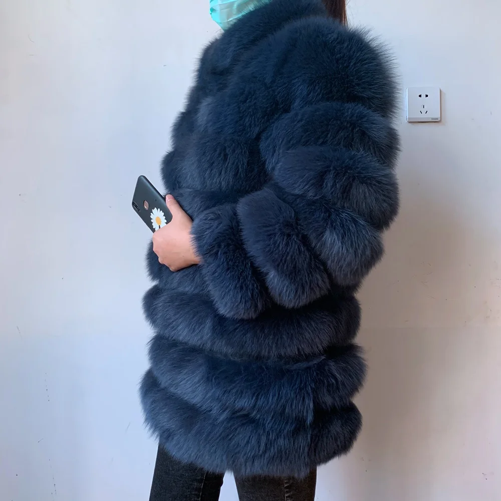 QIUNUOXI Hot Sale Luxurious Winter Thick Warm Real Genuine Fox Fur Coat 100% Real Fox Fur Jacket Outwear Overcoat Plus Size