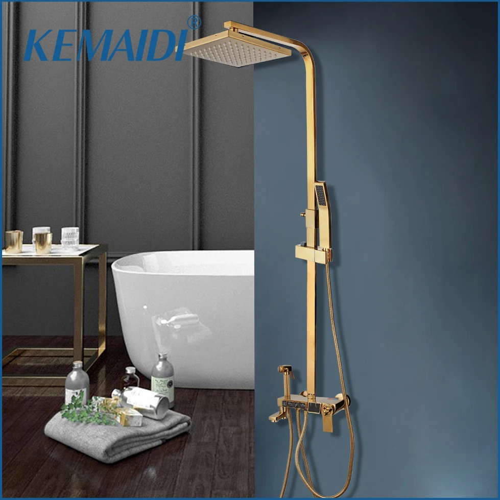 

KEMAIDI Bathroom Wall Mounted Thermostatic Shower System Golden Digital Shower Set Hot Cold Mixer Bathtub Faucet Tap