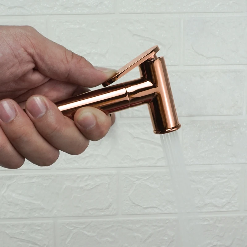 Glossy Rose Gold Brass Bidet Sprayer Hand Held Toilet Bidet Spray Shattaf Copper Bathroom Toilet Jet Spray Bidet Shower Head