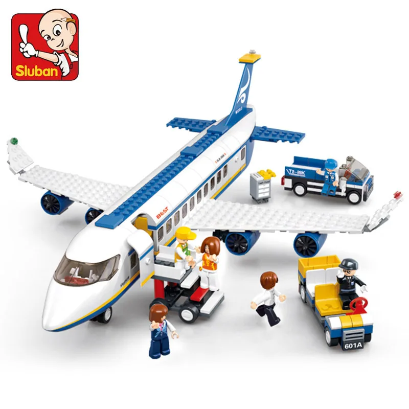 SLUBAN-avión de aeropuerto de aviación urbana, avión de pasajeros, autobús, figuras MOC clásicas, modelo de bloques de construcción, juego de ladrillos, juguetes para niños