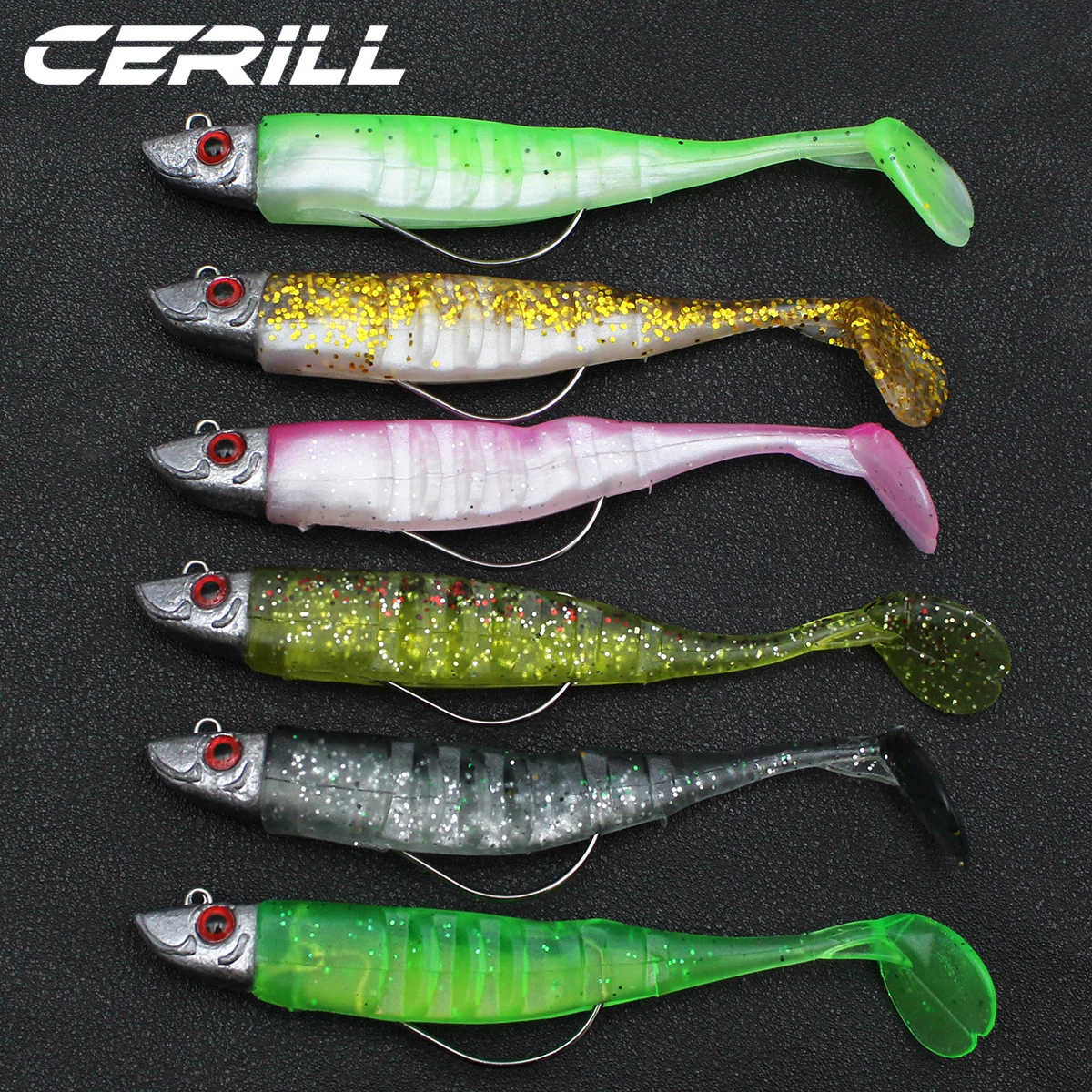 Cerill Jig Head Crank Grub Baits Hook Soft Fishing Lure Wobblers Silicone Minnow Jigging Bass Pike Shad Paddle Tail Seabass Kit