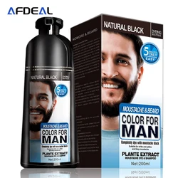 200ml Natural Long Lasting Permanent Black Beard Dye Shampoo For Men Beard Dying Removal White Gray Beard Hair