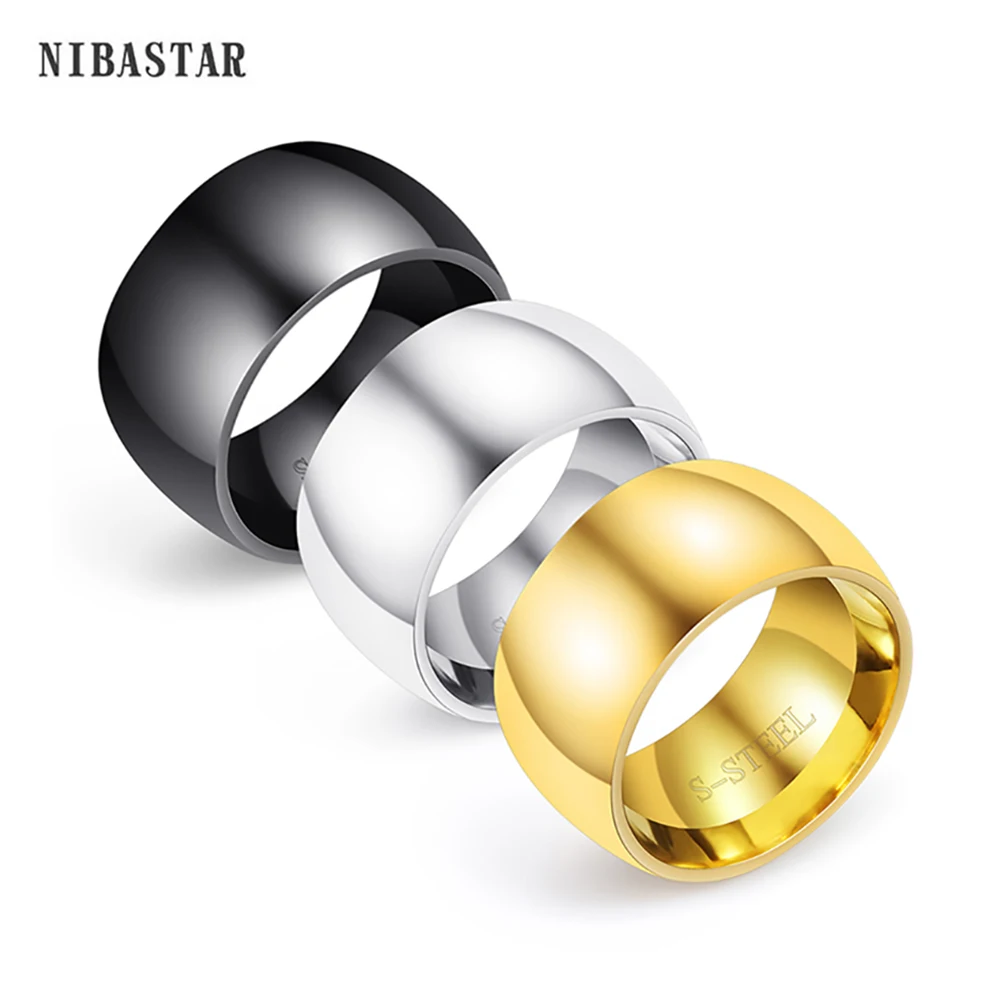 Simple 11mm Wide Large Ring For Men Super Wide Silver Gold Black Color Ring Smooth Classic Simple Ring Wedding Jewelry