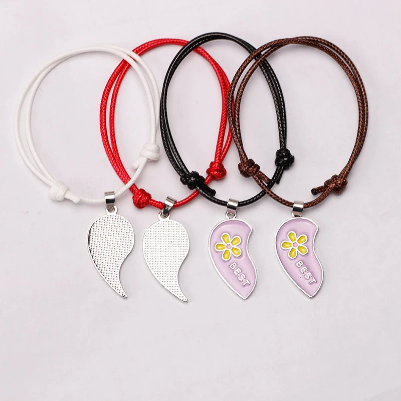 2023 Fashion Best Friend Bracelet BFF Alloy Letter Blue Pink Butterfly Heart Pendant 2 Piece Set Friendship Jewelry Gift