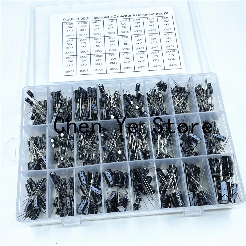 510Pcs/lot 0.1UF-1000UF 24Values Aluminum Electrolytic Capacitors 10-50V mix Electrolytic capacitor Assorted kit and storage box