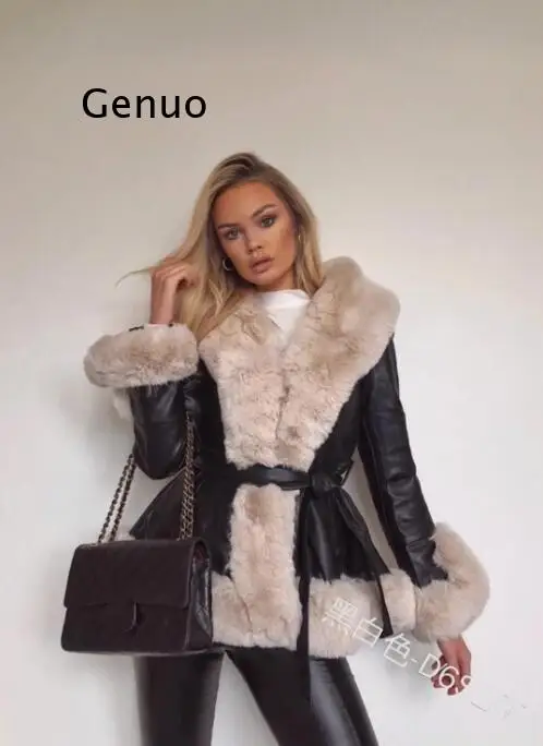 Couro do plutônio jaquetas curtas moda feminina gravata cinto casacos de cintura feminina elegante bolsos laterais do falso casacos de pele das senhoras do sexo feminino