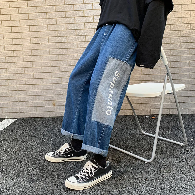 ICCLEK Autumn Straight Jeans Men's Color Matching Loose Jeans Fashion Casual Pants Plus Size Jeans  Mens Street Wear