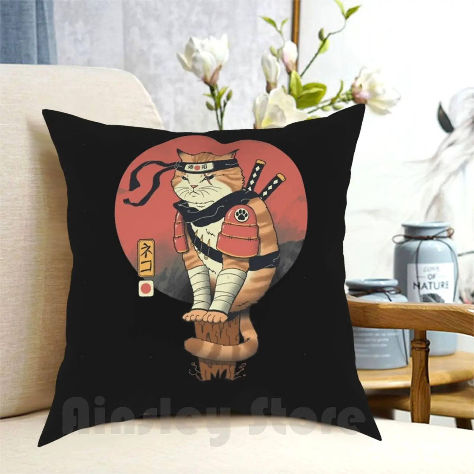 Shinobi Cat Pillow Case Printed Home Soft Throw Pillow Cat Cats Anime Shinobi Kitty Cat Japanese Art Ukiyo E Woodblock