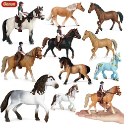 Oenux Simulation Farm Animals Horse Steed Model Action Figures Horseman Rider Saddle Figurines Home Decoration Toy For Kids Gift