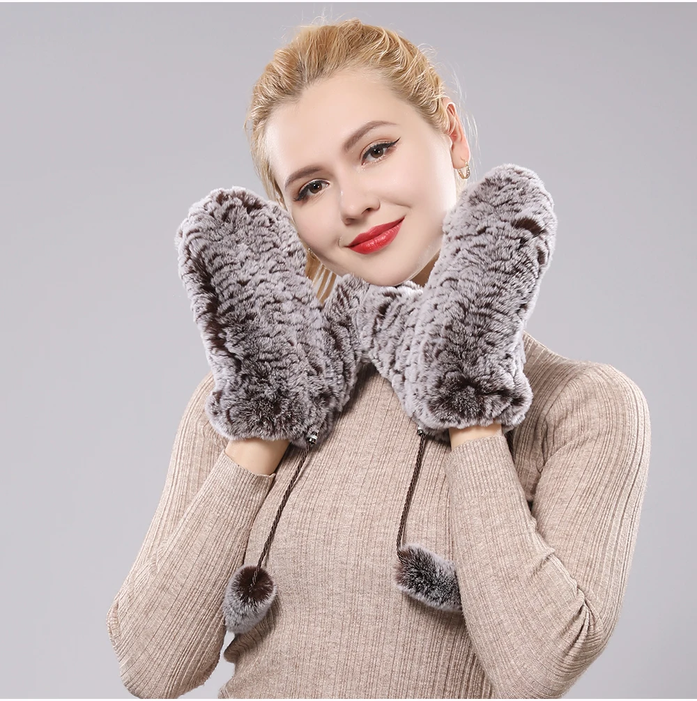 Women's Winter Warm Real Rex Rabbit Fur Gloves Good Elastic Ladies Fur Mittens Girls Outdoor Warm Natural Rex Rabbit Fur Mittens