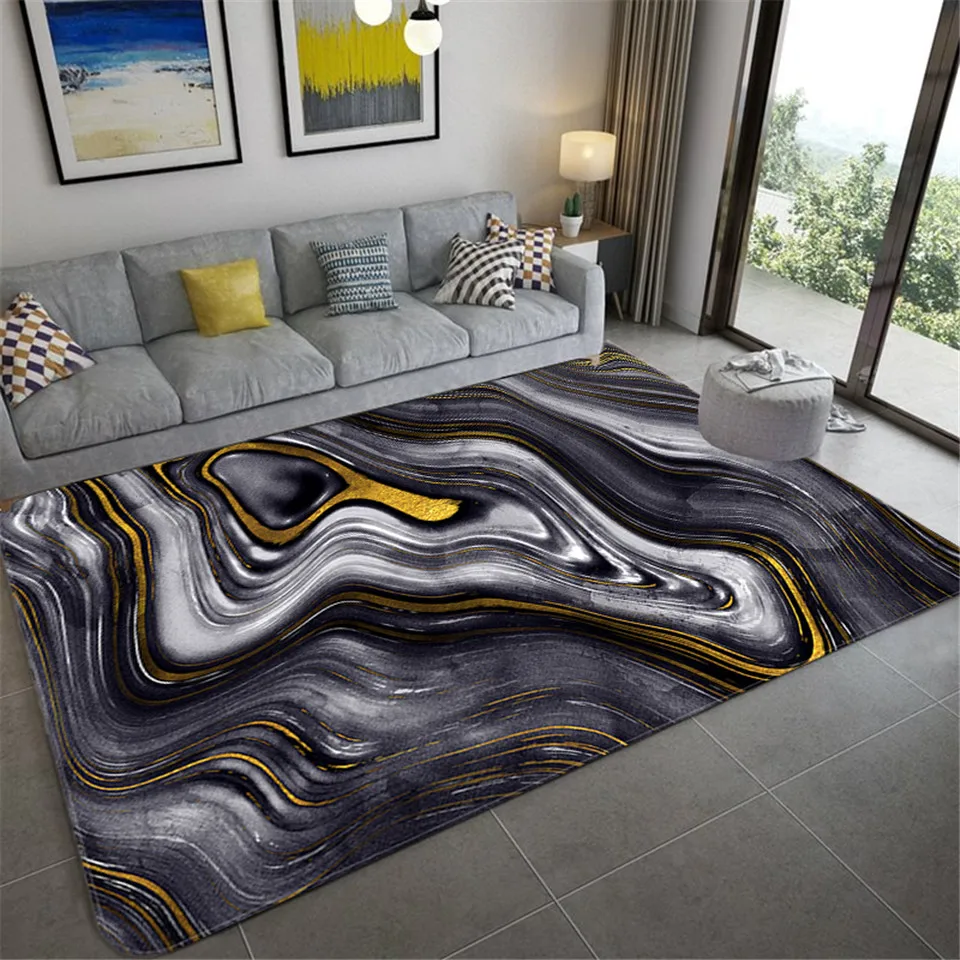 Nordic Black Gold Marble Luxury Carpets For Living Room Bedroom Rug Soft Water Absorption Bathroom Rugs Hallway Mat 3D Carpet