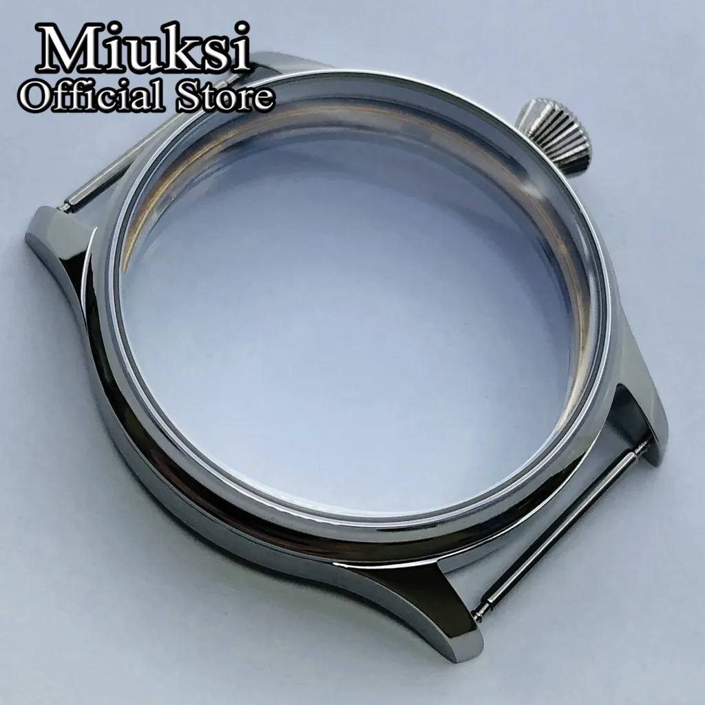 Miuksi 44mm stainless steel silver watch case fit ETA 6497 6498 Seagull ST3600 ST3620 ST36 series movement