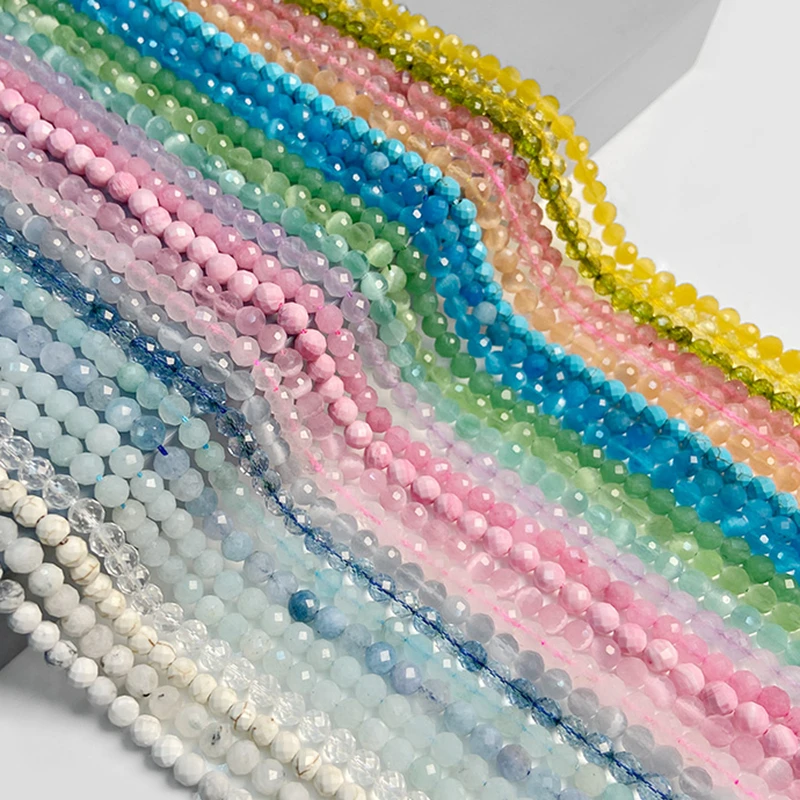 

6MM Faceted Round Spacer Gem Stone Beads Loose Crystal Quartz Jaspers Bead For Beadwork Jewelry Making Women Bracelet Necklace