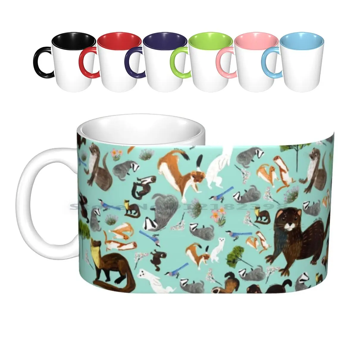 Mustelids From Spain Pattern Ceramic Mugs Coffee Cups Milk Tea Mug Belettelepink Meles Badger Mustelids Species Animals Cute