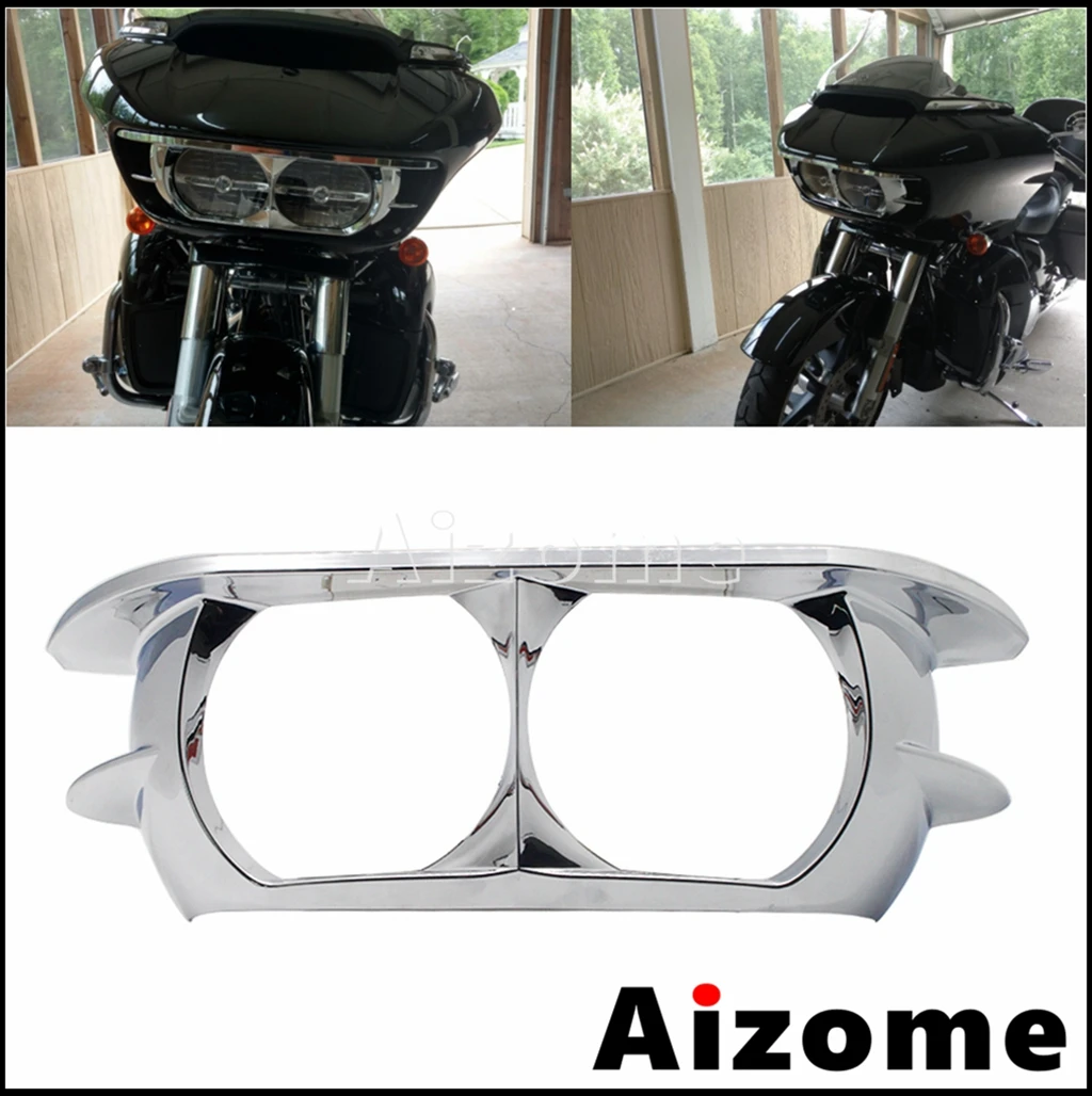 Chrome Headlight Trim Bezel Fairing Motorcycle Dual Headlamp Cover For Harley Road Glide CVO FLTRU FLTRX FLTRXS FLTRXSE 15-2020