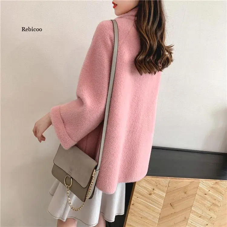 Autumn and Winter Women New Faux Mink Fur Coat Female Loose Thick Warm Fashion Knitted Cardigan Mid Long Regular Coat