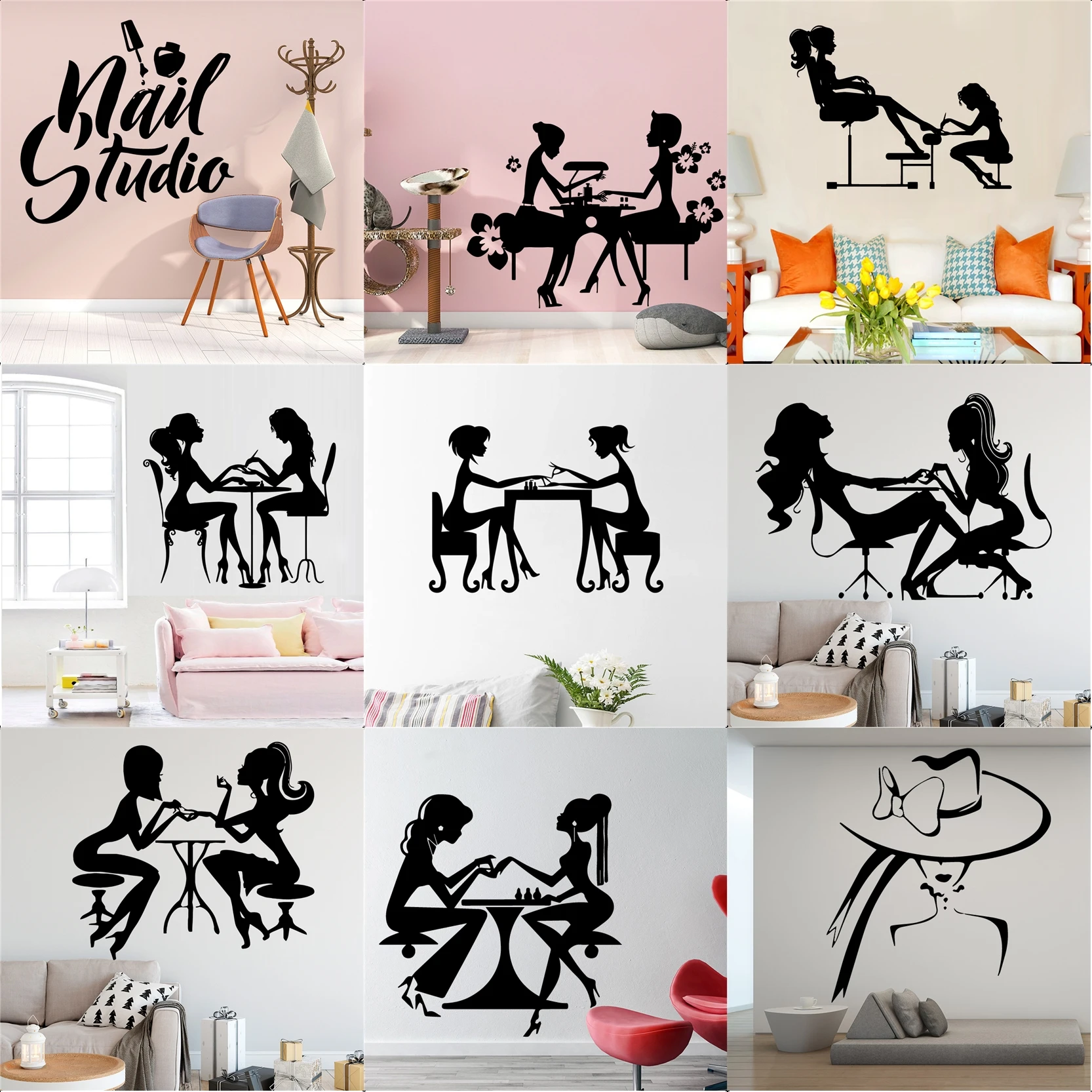 Beauty Salon Nail Manicures Vinyl Wall Sticker Wall Art Decor For Living Room Bedroom Salon Store Decoration Removable Decals