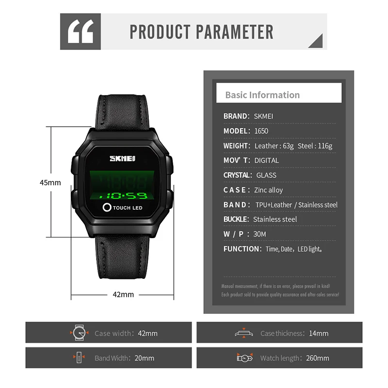 Imagem -06 - Skmei Criativo Tela de Toque Led Relógios Digitais para Homens Moda à Prova Impermeável Água Relógios Pulso Relógio Eletrônico Reloj Hombre 1650