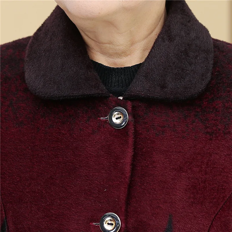 Middle-aged and Elderly Women\'s Coat Winter Jackets Short Imitate Mink Fleece Single-Breasted Thicken Printing Overcoat 5XL