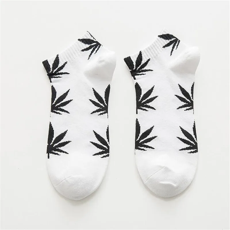 Spring Men Weed Short Socks Fashion Colorful Maple Leaf Patterned Couple Socks Men\'s And Women\'s Cotton Hip Hop Ankle Socks