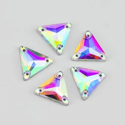 Allsize Sew-On Rhinestone AB Glass Crystal Stones tri-angle shape crystal Three holes Flatback Sewing on Stone For Clothes Craft