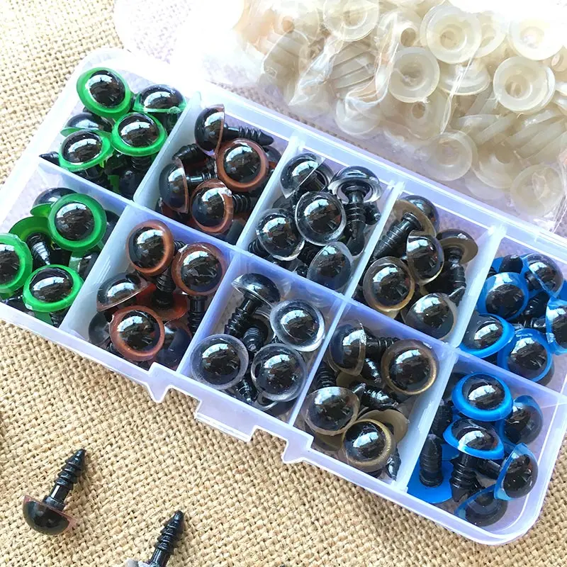 100PCS 8mm 10mm 12mm Mix Color Plastic Animal Safety Eyes For Toys Teddy Bear Stuffed For Dolls Craft Amigurumi Accessories Box